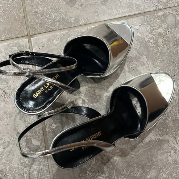 Saint Laurent Jodie Platform Sandals in Metallic Silver, Size 41 NEW +2 DustBags - Picture 9 of 16